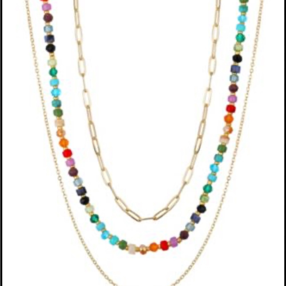 Unwritten Multi Color Crystal Bead Layered 3 Piece Necklace Set NWT
